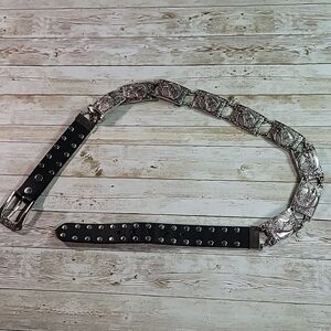 Hot Leathers Studded Black Screaming Eagle Medallion Concho Metal Biker Belt XXL